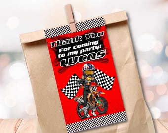 Tacketiketter för motocross | Festetiketter för dirt bike | Personligt namn | Utskrivbara etiketter för barns födelsedagar | Digital nedladdning D175