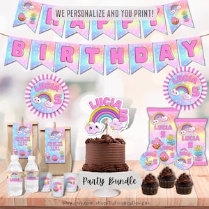 Personalize Kawaii Party Printables / Cute Rainbow Birthday Party / Kawaii Donut Party Printables Bundle Kit Digital Download D110PK2