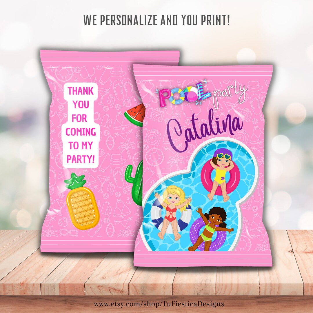 Personalize Pool Party Chip Bag Wrapper Summer Treat Bag Girls Etsy