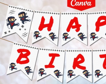 Editable Ninja Birthday Banner Printable | Karate Party Decor | Printable Canva Template D185