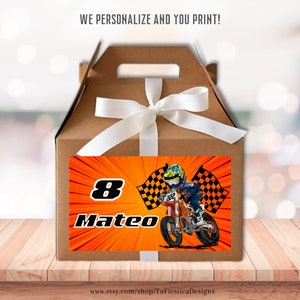 Personalize Motocross Birthday Party Gable Box Favor Label Boys Birthday Gift Box Party Decor Dirt Bike Printable Digital Download GB44 D150