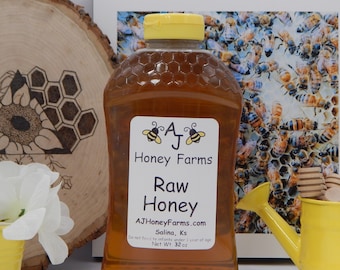 Pure Kansas Honey - 32oz by AJ Honey Farms LLC  Raw, Unfiltered, Natural Honey. Perfect for Baking, Tea, & More - Taste the Heart of Kansas!