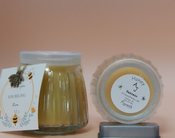 Naturally Scented Beeswax Candle | 4oz Clear Glass Jar | Hemp Wick | AJ Honey Farms LLC | Kansas-Made | Pure, All-Natural Honey Aroma