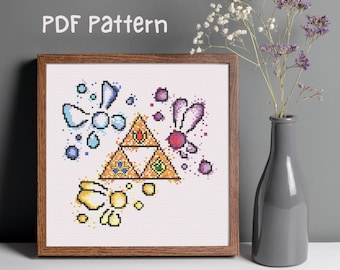 Triforce and Fairies Cross Stitch Pattern: Legend of Zelda Inspired (PDF Pattern)