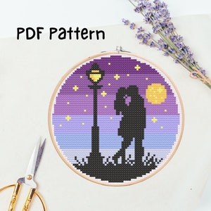 Couple at Dusk Cross Stitch Pattern | Instant Download PDF
