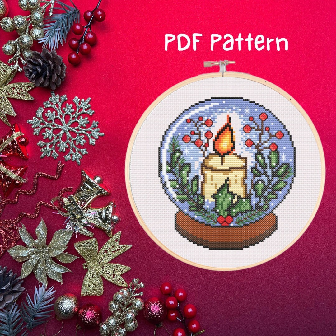 Candle Snow Globe Cross Stitch Pattern: Christmas Design (PDF Pattern ...