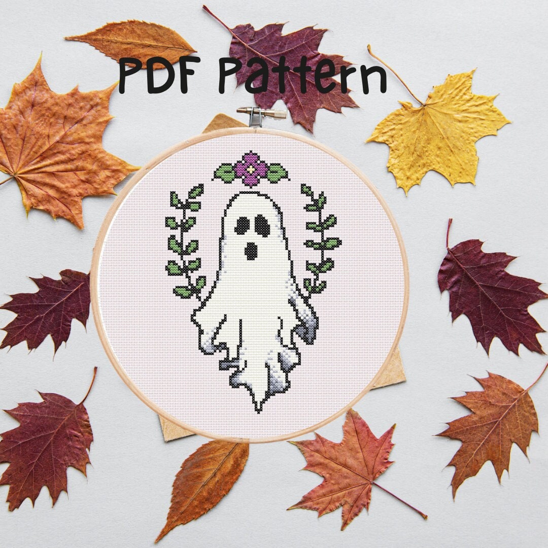 Ghost Stitching Pattern Spooky Floral Ghost Cross Stitch Pattern: Fall Halloween Decor (instant ...