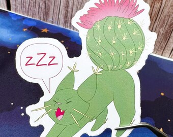 Cactus Cat Stretch Matte Vinyl Sticker