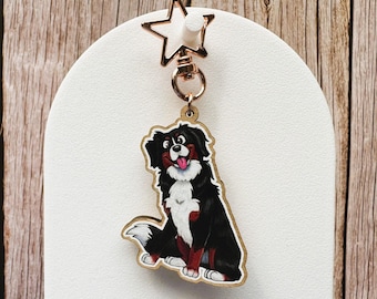 Bernese Mountain Dog Wooden Charm Keychain 2 inches