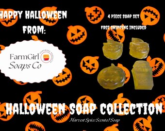 Halloween Soap Collection- Homemade Halloween Soap- Orange Soap- Pumpkin Soap-Harvest Spice Soap