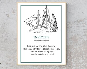 Invictus Poem Printable William Ernest Henley Poem Art I Am - Etsy