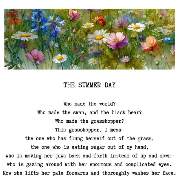 Summer Day by Mary Oliver Wall Art, Bucolic, Wild and precious life, Gift Idea for Her Present for Poetry Lovers, Mary Oliver Quote