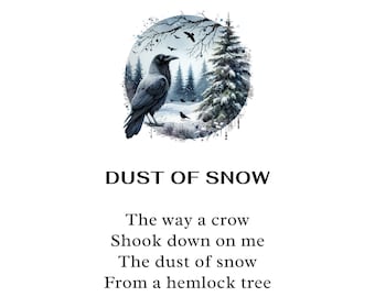Poesia "Polvere di neve" di Robert Frost, idea regalo stampabile con stampa digitale per lei, poesia motivazionale minimalista