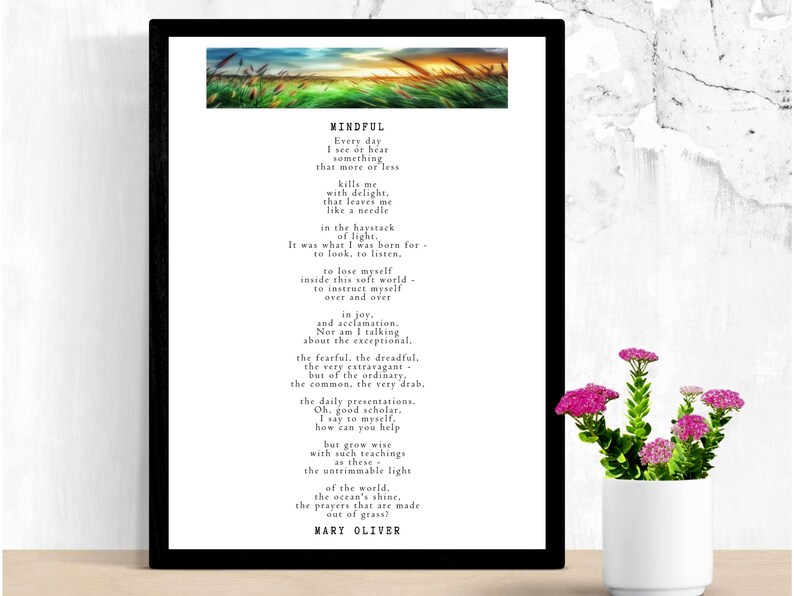 Mindful by Mary Oliver Wall Art, Bucolic, Nature Poetry Print. Gift ...
