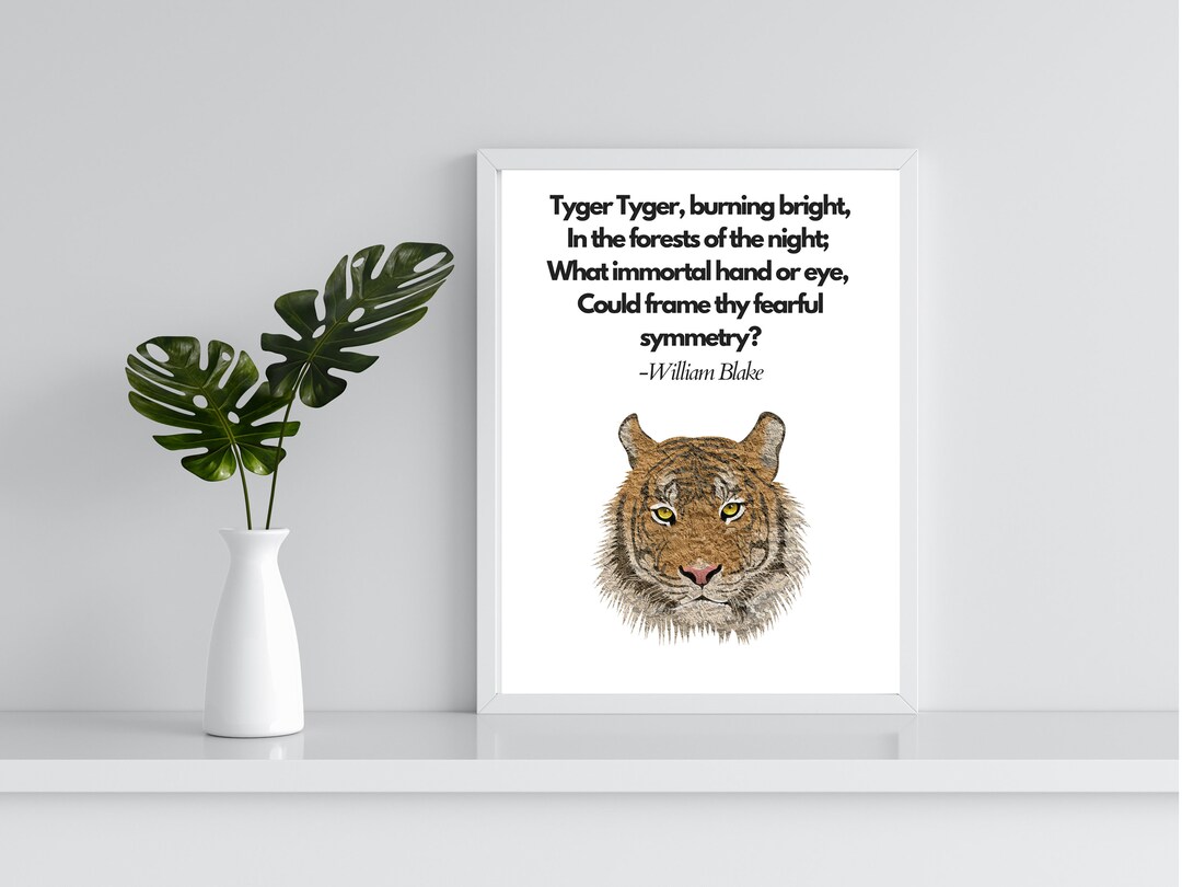 The Tyger, Printable Poem by William Blake, Tiger Tiger Burning Bright