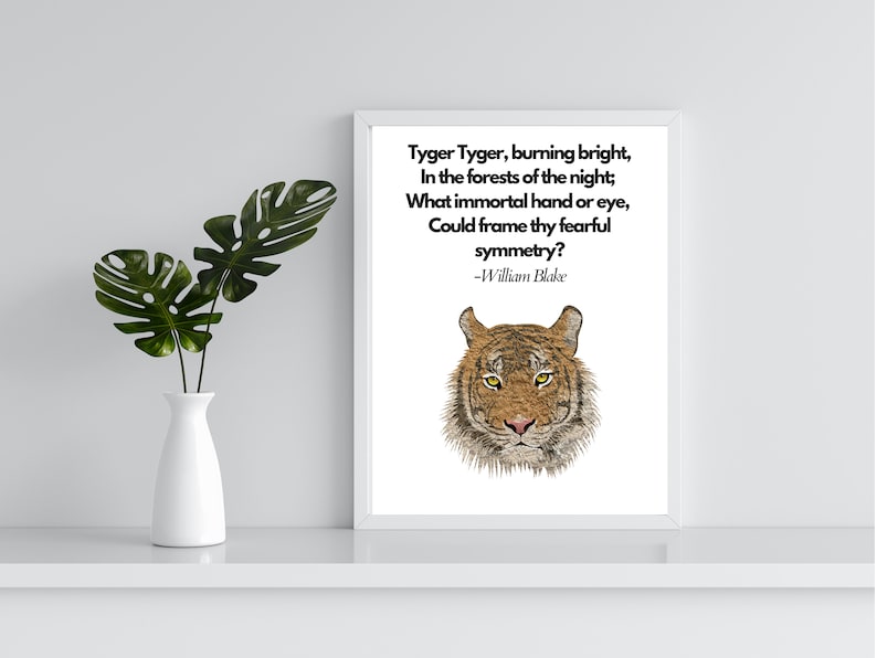 The Tyger, Printable Poem by William Blake, Tiger Tiger Burning Bright