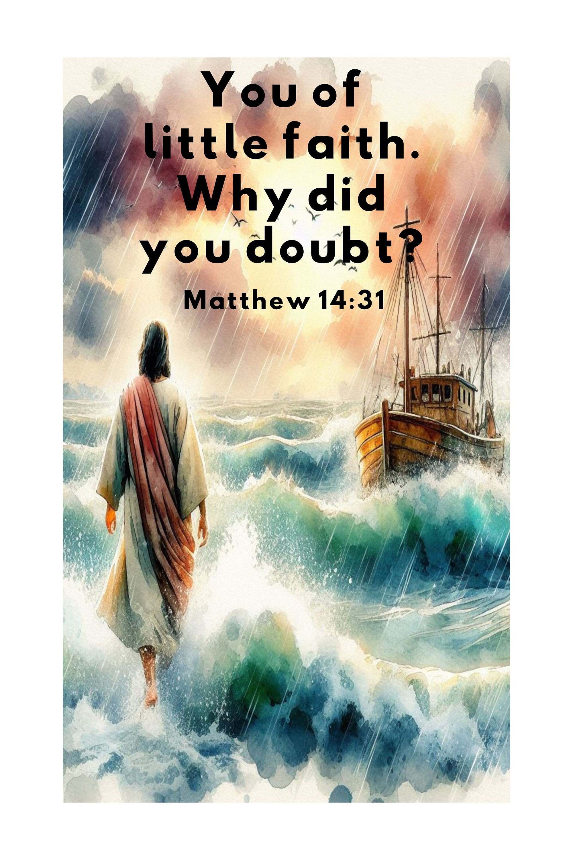 Jesus Walking on Water Digital Print, Matthew 14:31, Christian Wall Art ...