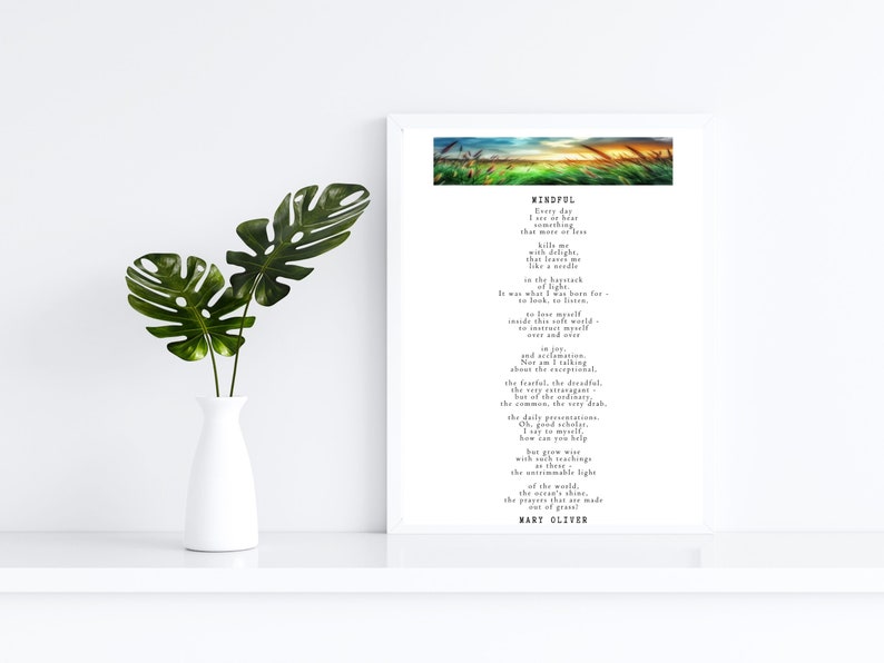 Mindful by Mary Oliver Wall Art, Bucolic, Nature Poetry Print. Gift ...