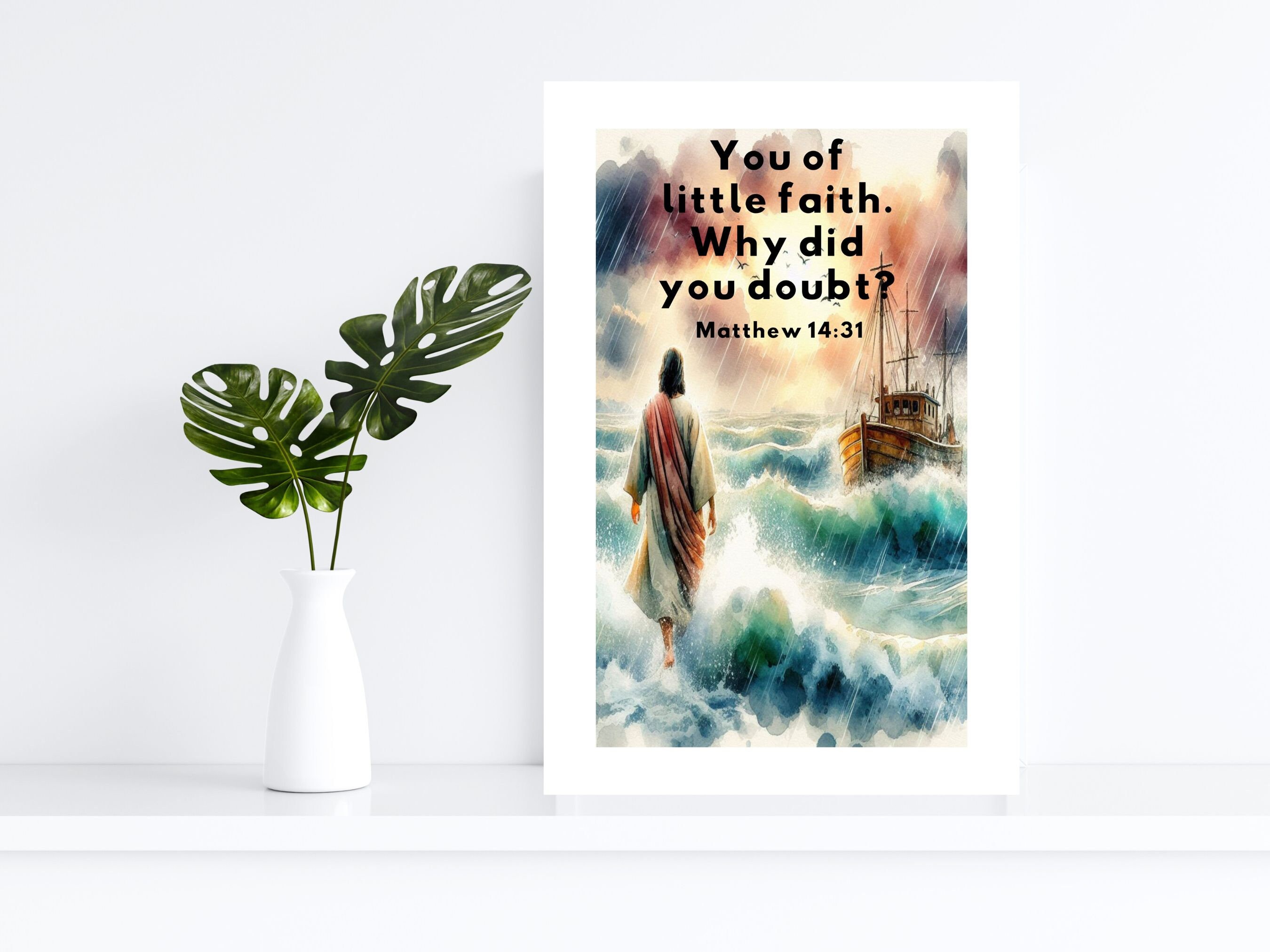 Jesus Walking on Water Digital Print, Matthew 14:31, Christian Wall Art ...