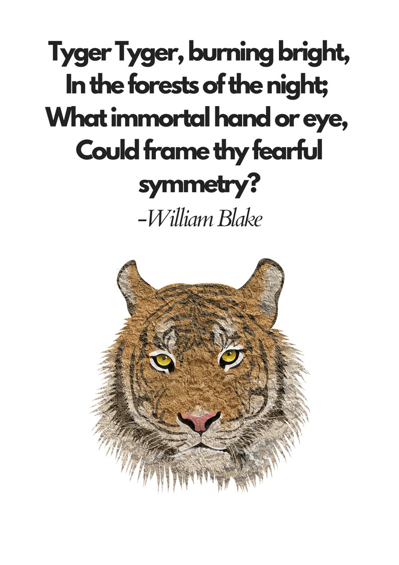 The Tyger, Printable Poem by William Blake, Tiger Tiger Burning Bright