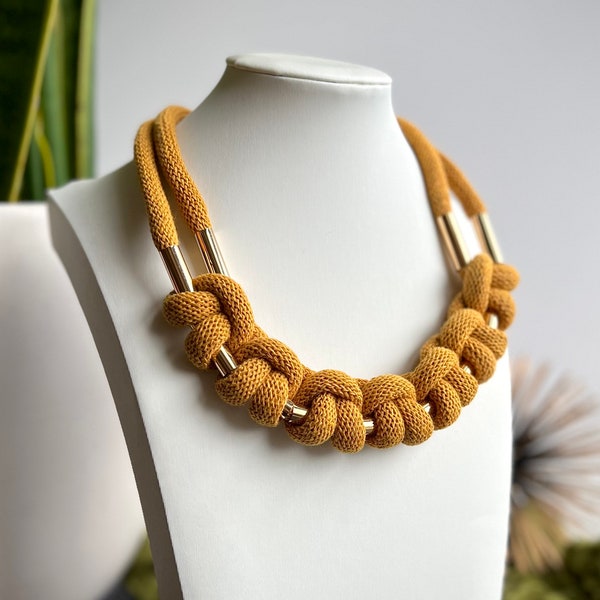 Statement Necklace|Textile Jewelry|Handmade|Boho Jewelry|Rope Necklace|Macrame|Magnetic Clasp|Eco-Friendly|Gift For Her|Cotton Cord|Bobbiny