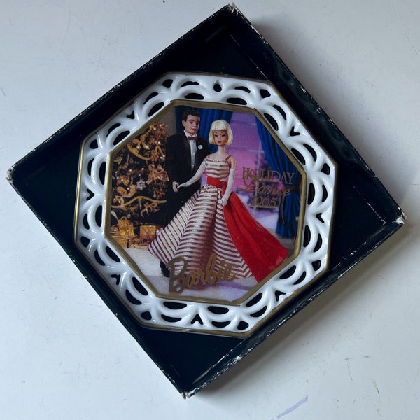 Vintage 1996 Mattel Barbie Doll "Holiday Dance 1965" Porcelain Holiday Ornament in Box