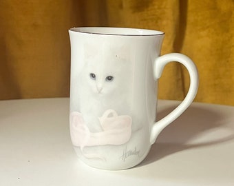 Vintage Otagiri White Cat Blue Eyes w/ Pink Ballet Slipper Coffee Cup Mug
