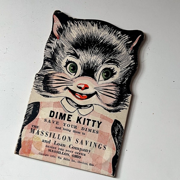 Vintage 1950s "Dime Kitty" Cat Savings and Loan Paper Bank