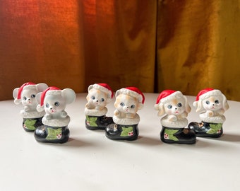 Vintage Homco Christmas Figurines In Santa&#39;s Boots Cats Dogs Mice