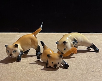 Vintage 1960er Set Mitaki Japan Bone China Miniatur Siamese Kätzchen Figuren