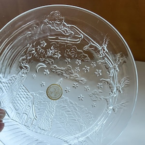 Vintage Mikasa Santa Claus Winter Christmas Scene Crystal Dish