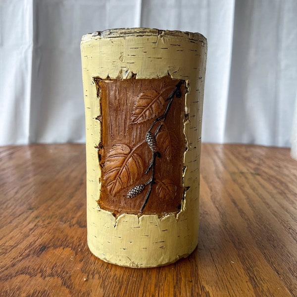 Vintage White Birch Log Carved Candle - Never Lit