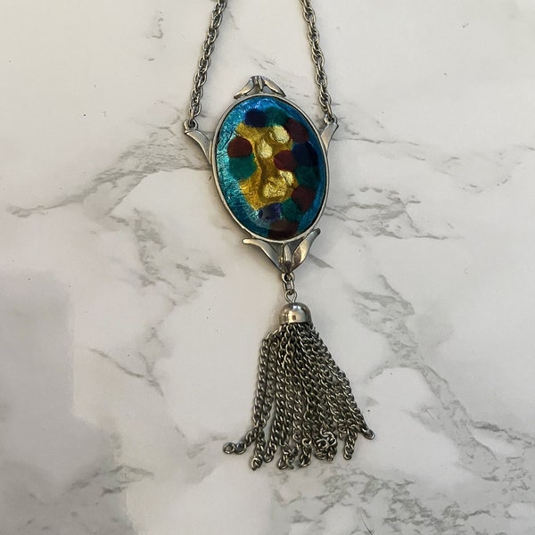 Vintage 'Celebrity, NY' Peacock Enamel Necklace Pendant