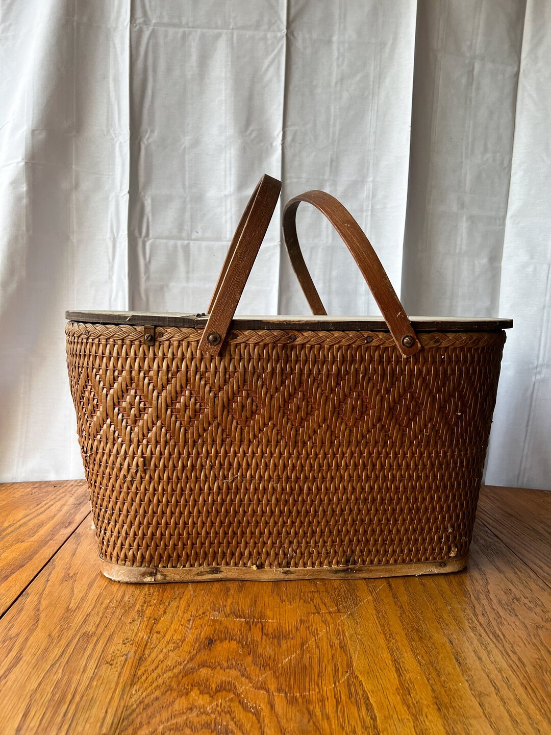Vintage 1950s W.C. Redmon Picnic Basket W/ Wood Handles Etsy