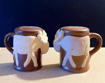 Vintage Alaska Moose Milk 3D Pottery Design Souvenir Salt & Pepper Shakers