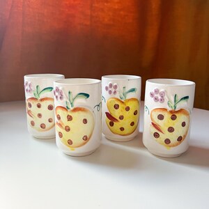 Vintage Mid Century 4 Piece Juice Punch Cup Glass Set Fruit Design