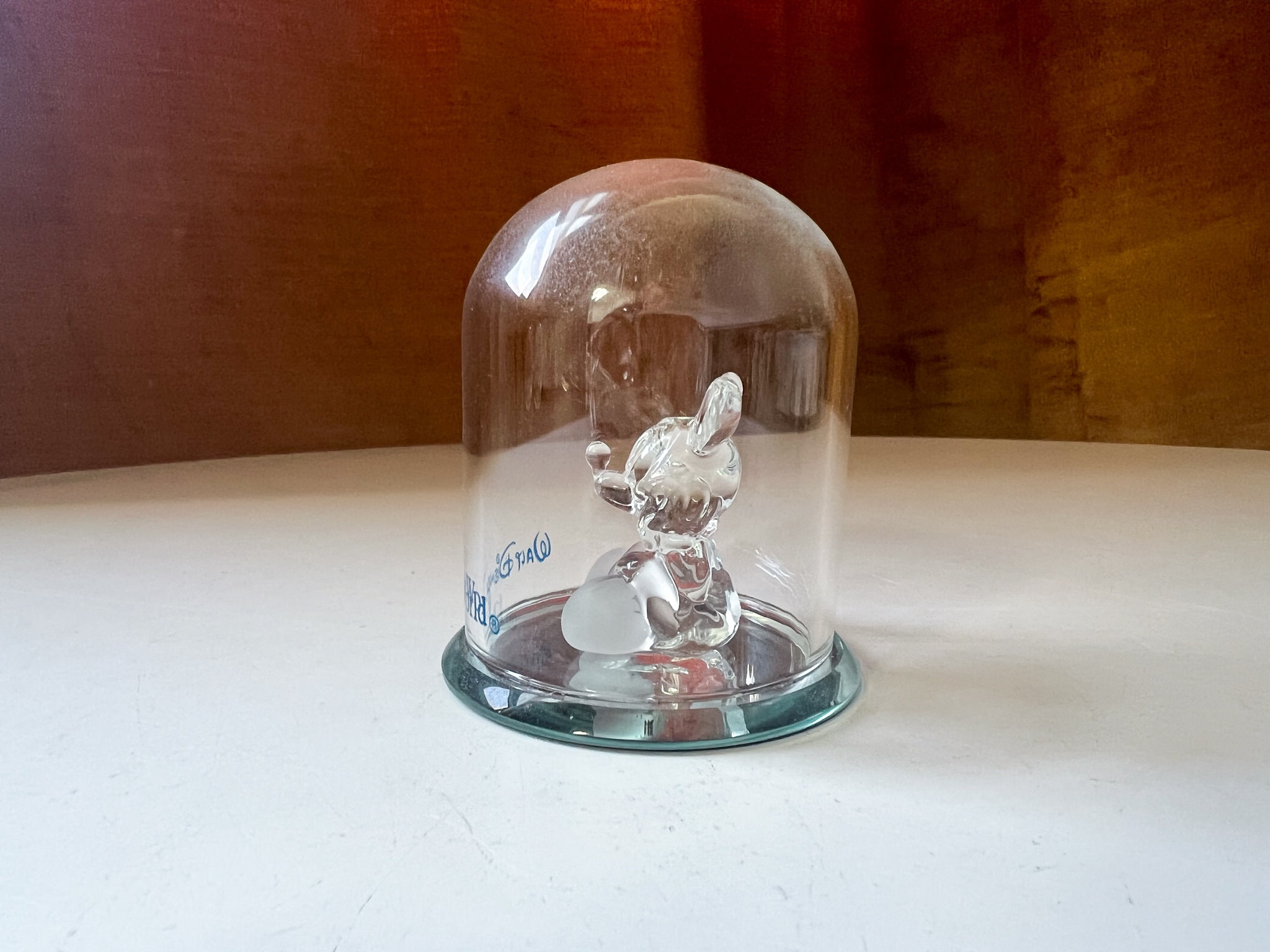 Rare Mickey Mouse Blown Glass Figurine in Glass Dome Display