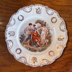 Antique 1902 E.S. Germany Prov. Saxe. Romantic Ladies Porcelain Plate