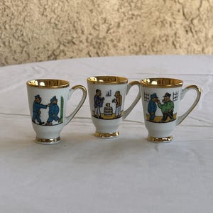 Vintage 1950/60s Rare Haas & Czjzek Czech Gold-rimmed Hand Painted Porcelain Espresso Cups w/ Handles Set of 3