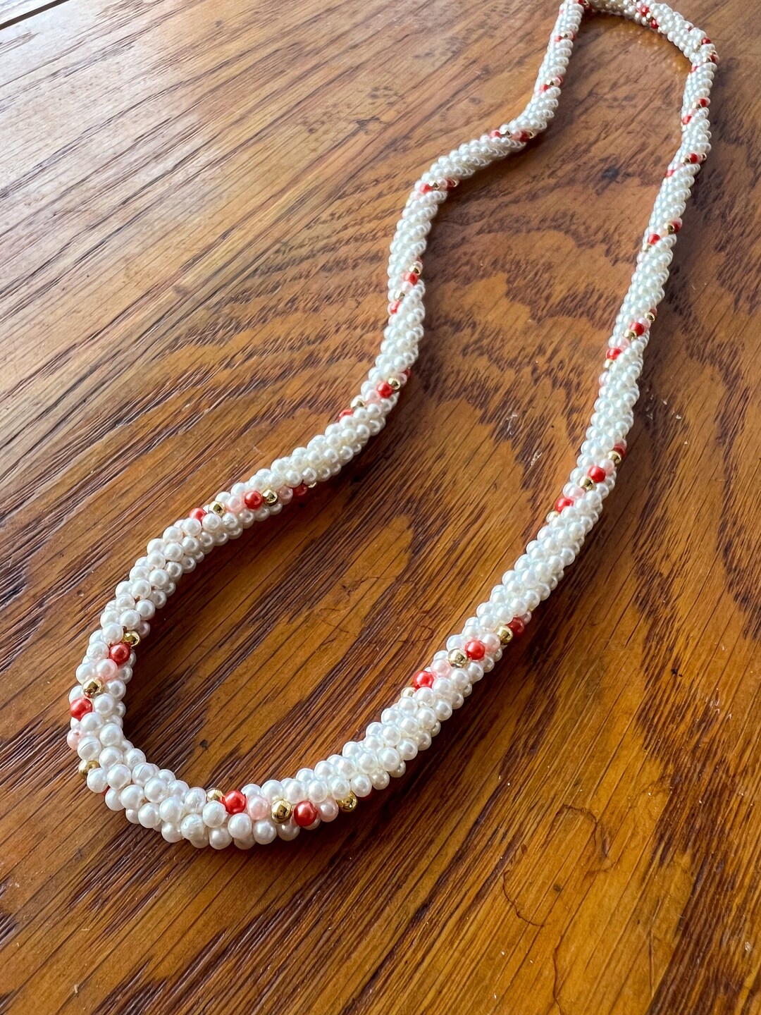 Vintage 1970s Beaded Rope Choker W/ Pink Accent Beads Etsy