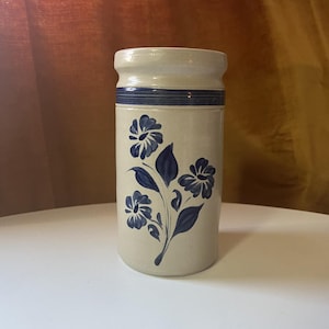 Vintage Maloney Pottery Lightfoot Va. Crock Blue handgemaakte handgeschilderde busvaas