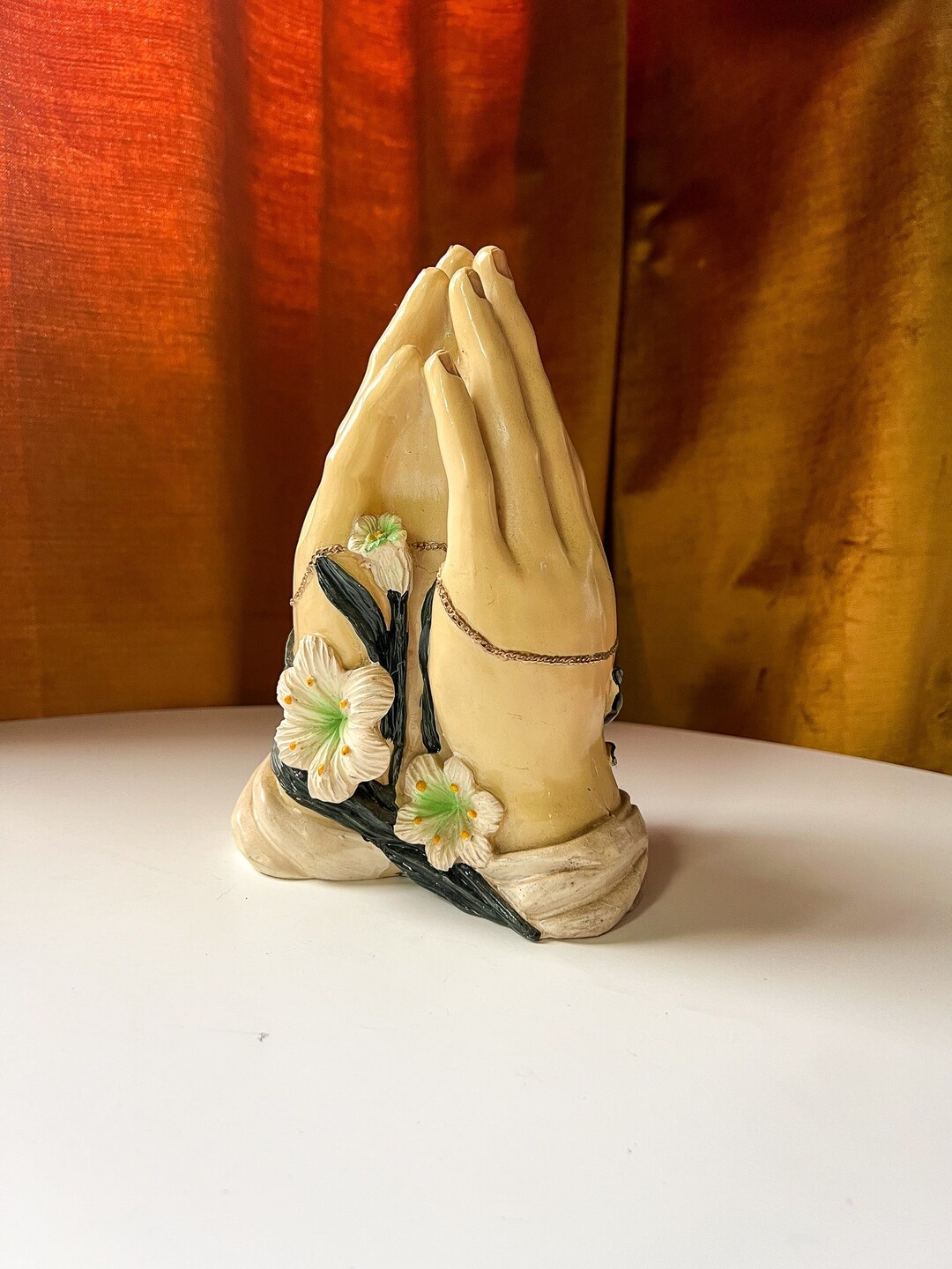 Vintage Resin Statue Pray Hands W/ Crucifix Figurine Religious Decor Etsy