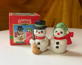 Vintage Christmas Collectible Snowman Salt & Pepper Shakers in Box