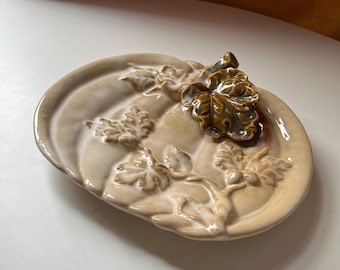 Vintage 1970s 3D Ceramic Harvest Pumpkin Decorative Dish Plate