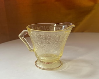 Vintage 1930s Hazel-Atlas "Florentine No. 2" Poppy Depression Glass Creamer, Yellow