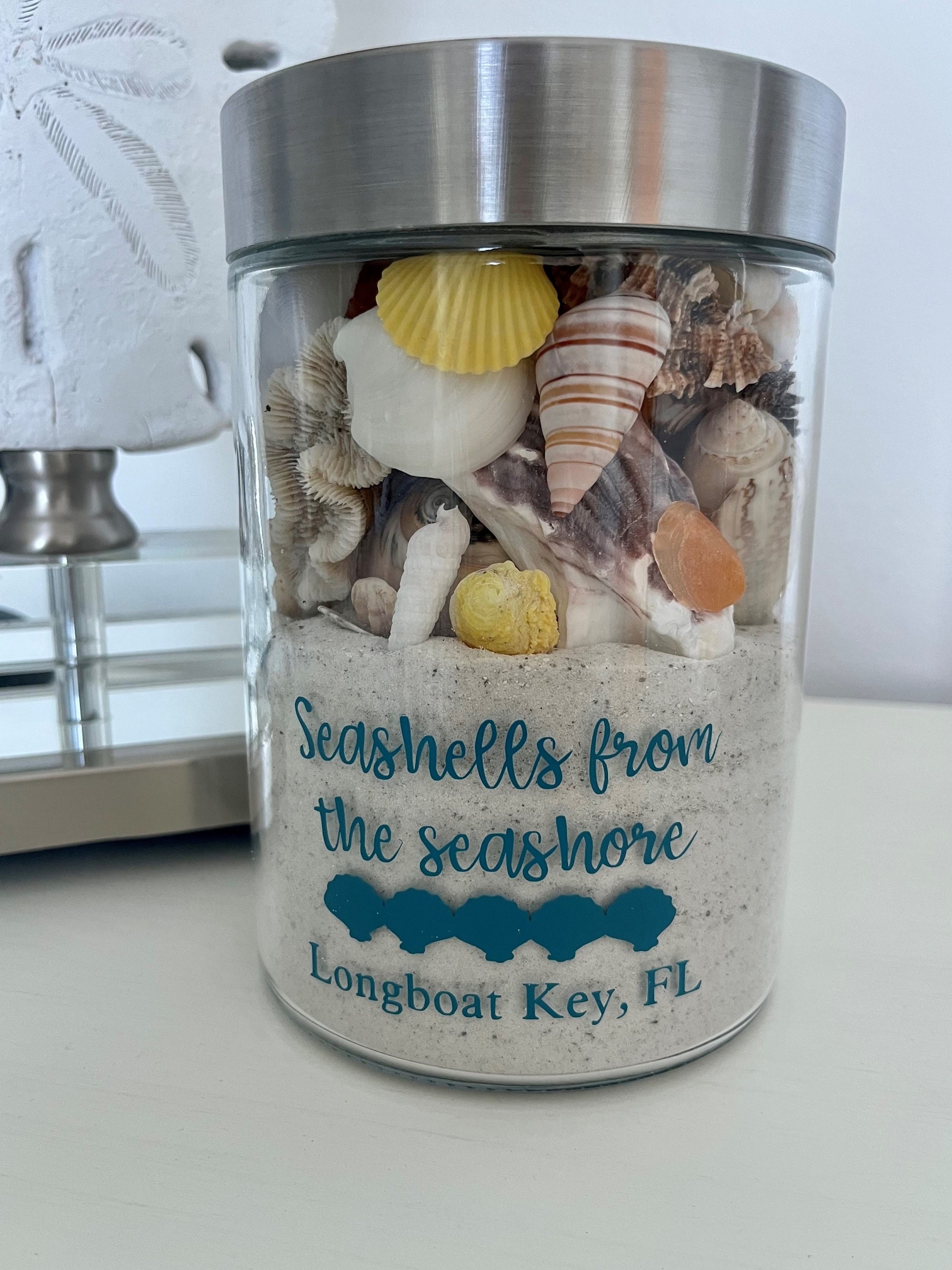 Seashell Jar Personalized Glass, Beach Treasures Jar Beach Wedding Jar ...