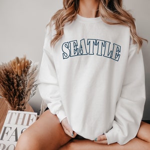 Seattle Mariners Sweatshirt, Navy Puff Vinyl | MLB Crewneck | Baseball Team Pullover | Womens Mariners | Seattle Baseball Hooded Sweatshirt