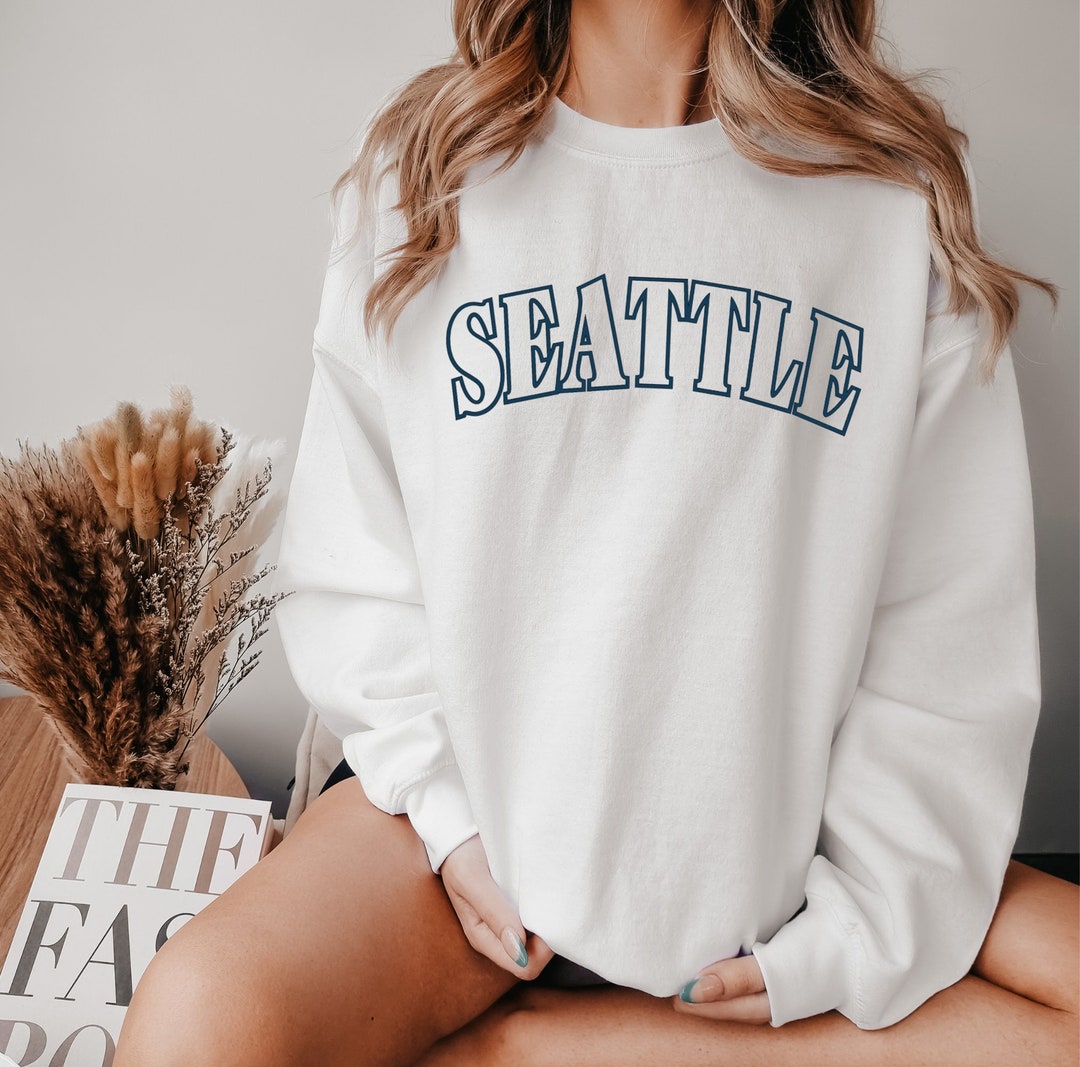 Seattle Mariners Sweatshirt, Navy Puff Vinyl MLB Crewneck Baseball Team