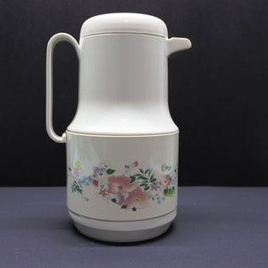 Vintage Phoenix Insulated Thermal Carafe White Floral Server w/Lid Jug  Pitcher