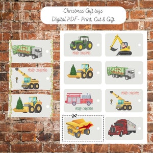 Christmas Gift tags- Trucks- Construction- Boy Gift tags- To From tags- Name Tags